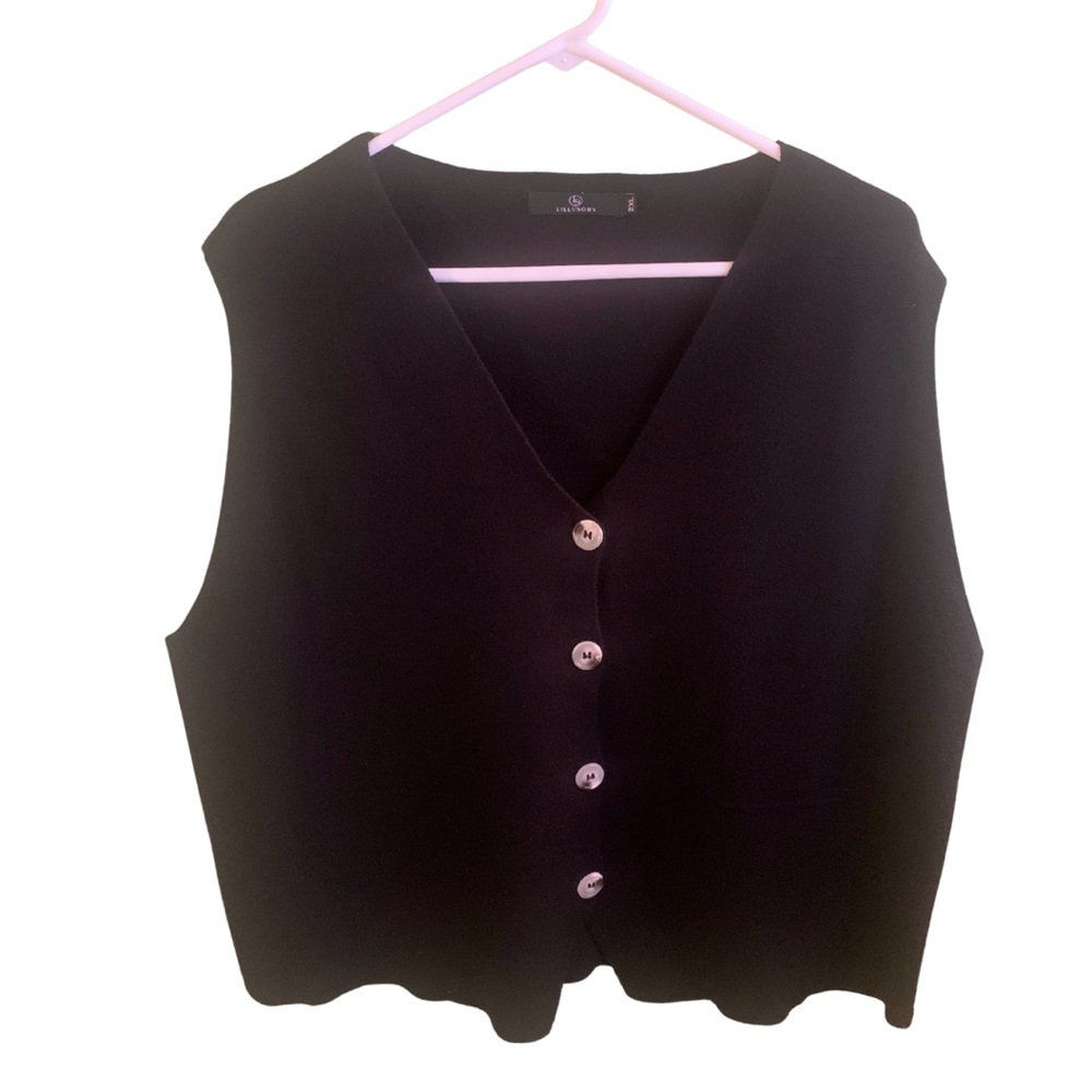 Lillusory Black Sweater Vest Top Size 2XL Sleeveless Stretch Y2K Button Up Knit - Picture 3 of 11